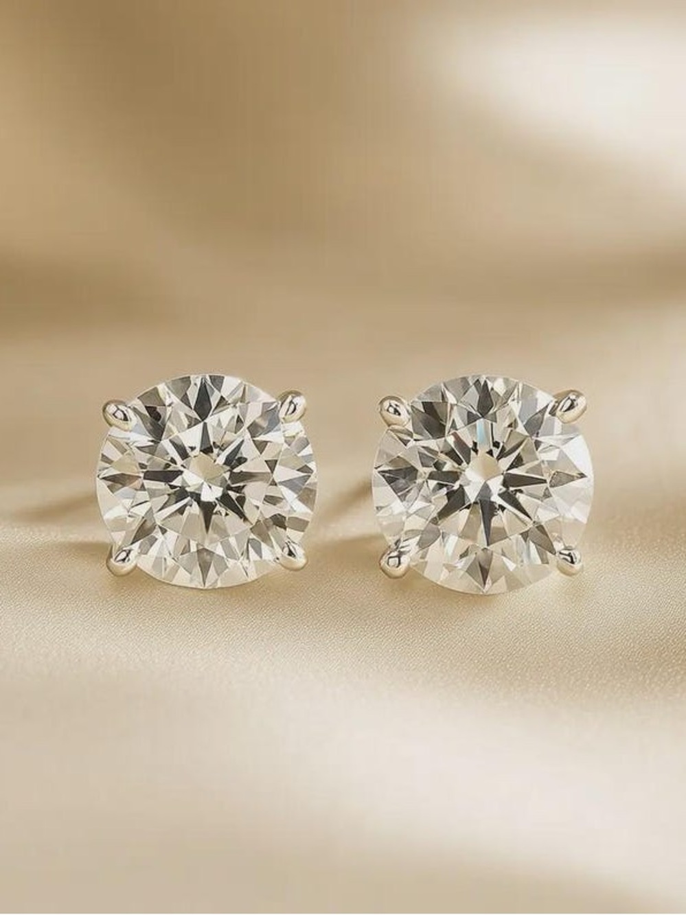4 CT stud 14k white gold diamond earrings round cut brilliant